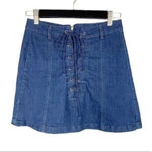 Umgee Lace Up Denim Mini Skirt